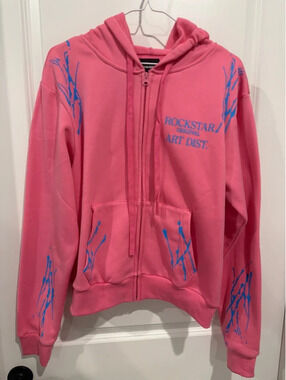 Rockstar Original Pink Blue Graphic Zip Up Hoodie Women’s Small Y2K Streetwear